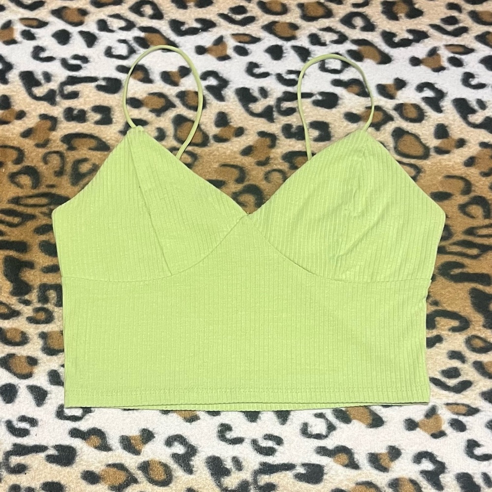 Me to We Light Green Ribbed Crop Top